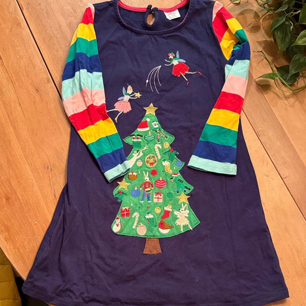 Colorful Holiday Dress with Tree and Fairy Design